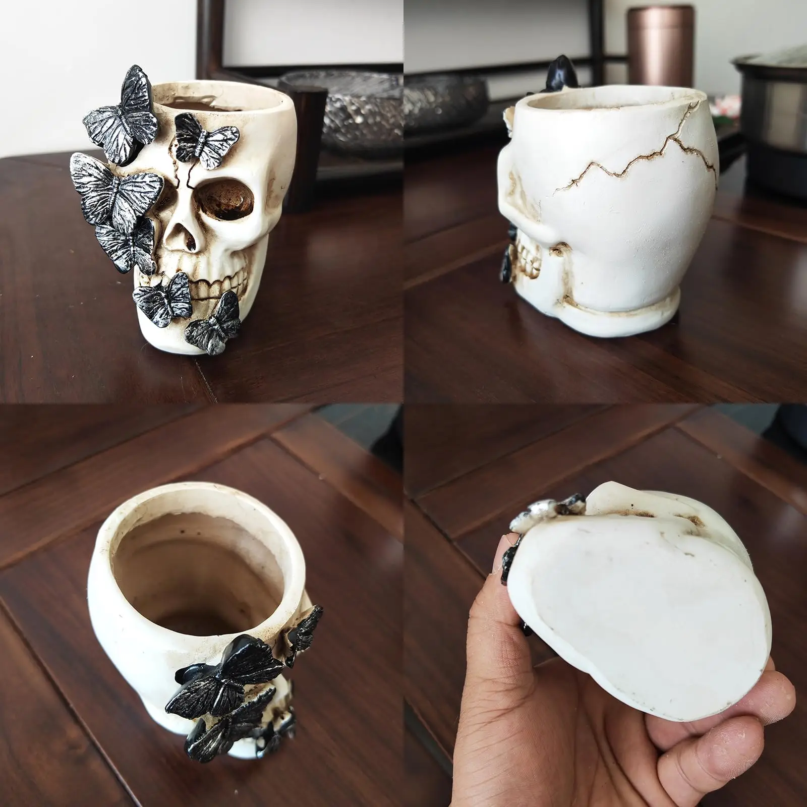 Vintage Ivory Resin Butterfly Skull Candle Holder Gothic Halloween Decor for Home Garden Party