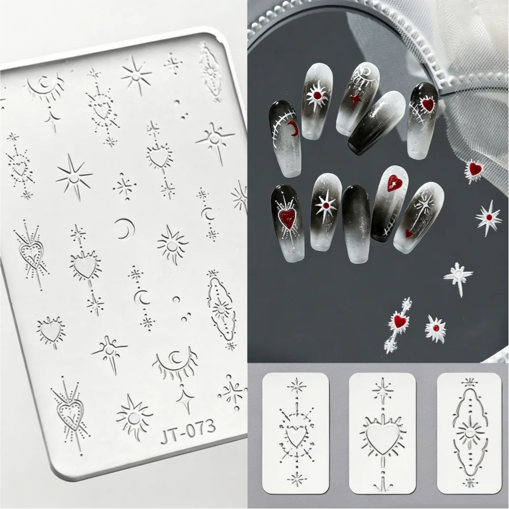 

Gothic Heart Star Moon Nail Silicone Mold DIY Manicure Relief Mold Reusable Resin Nail Stamping Plate Punk Charms Nail Stencils