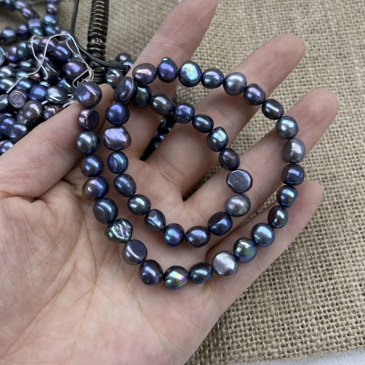 8–9mm Black Through-hole Pearls Irregularly Shaped Natural Freshwater Pearls Beads for Jewelry Making DIY Necklaces Accessories