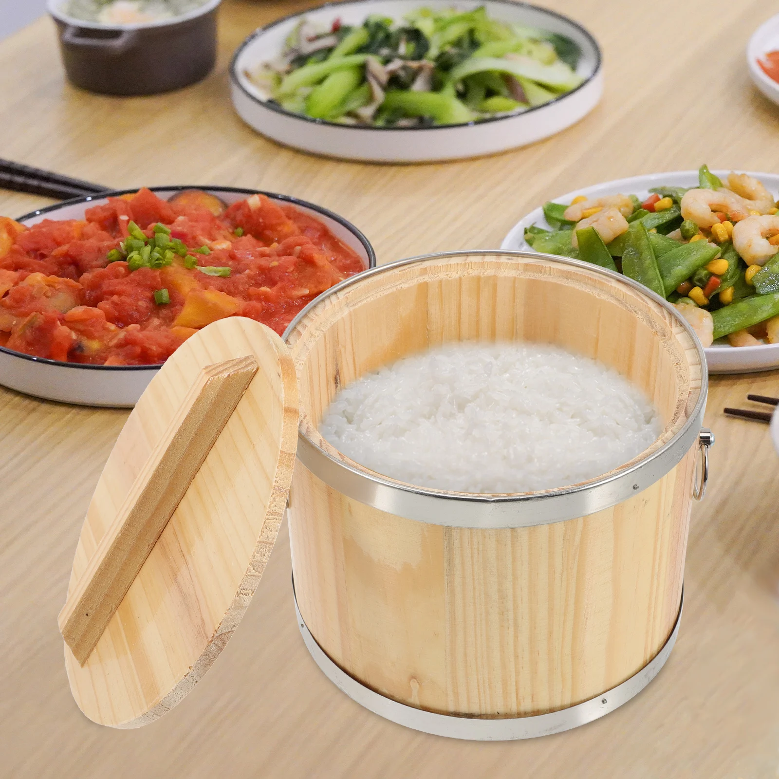 

Steamed Bucket Food Storage Container Wooden Round Shaped Kitchen Accessory For Steaming Rice Sushi Home Dining Room Use Bucket