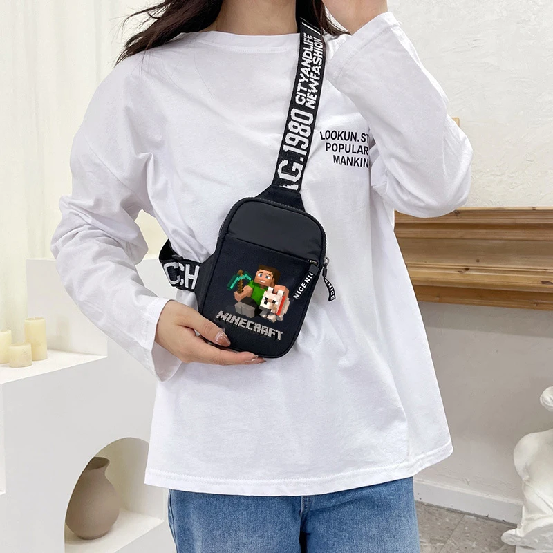 

New Boys Crossbody Bag Minecrafted Game Theme Single-Shoulder Bags Cartoon Portable Phone Bag Fashion Chest Pouch Birthday Gift