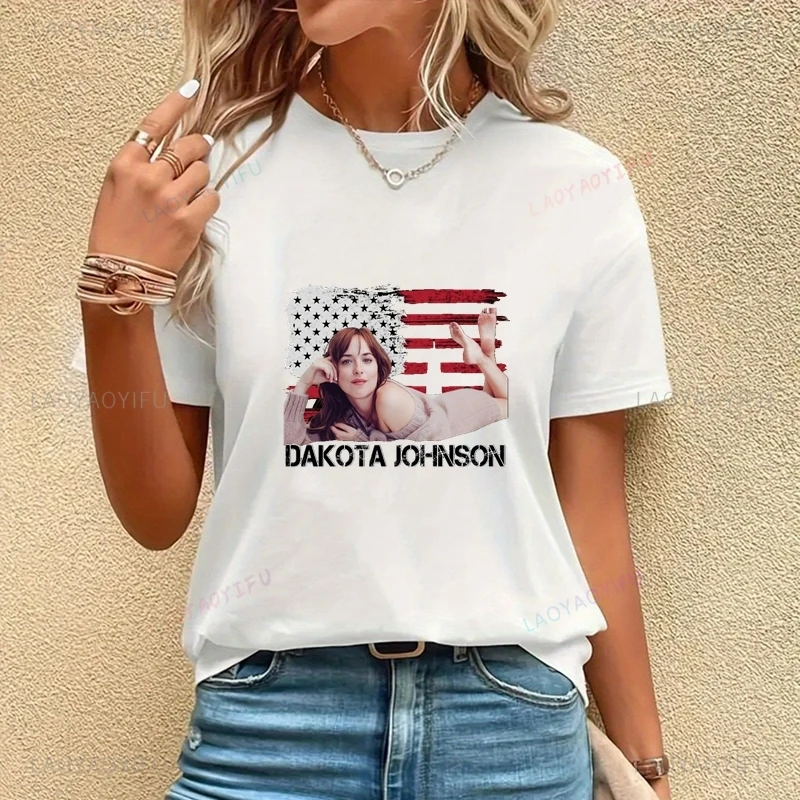 

Famous Movie Star DAKOTA JOHNSON Classic Poster Print Women's Fashion T-shirt, Everyday Casual Women's Cotton T-shirt