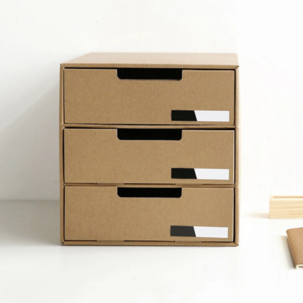 

Kraft Paper Storage Box Desk Organizer 3-layer Drawer Desktop Document Holder Stationary Container Portable Lightweight