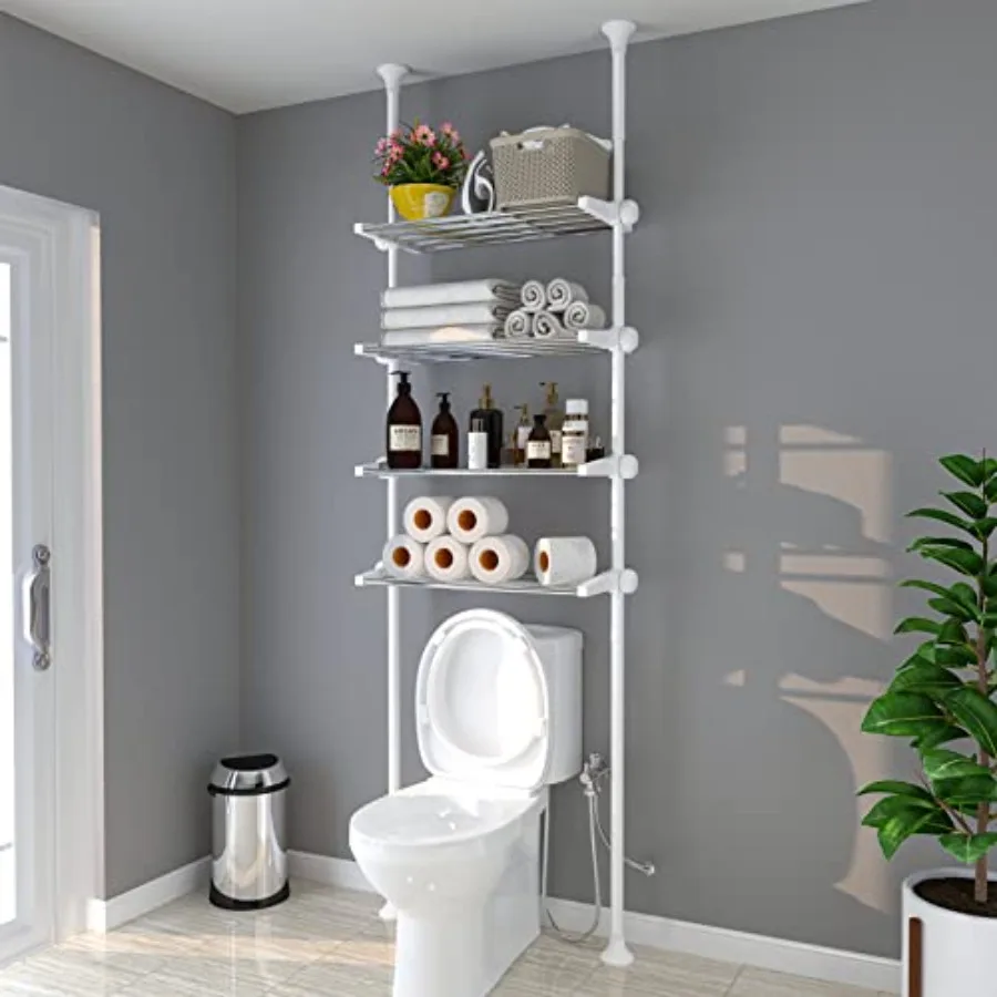 

4-Tier Over Te Toilet Stora Self 4.5-9.5 FT Adjustale atroom Orgazer eavy Duty Metal Sees Aove eind Toilet Laundry Space-Saving