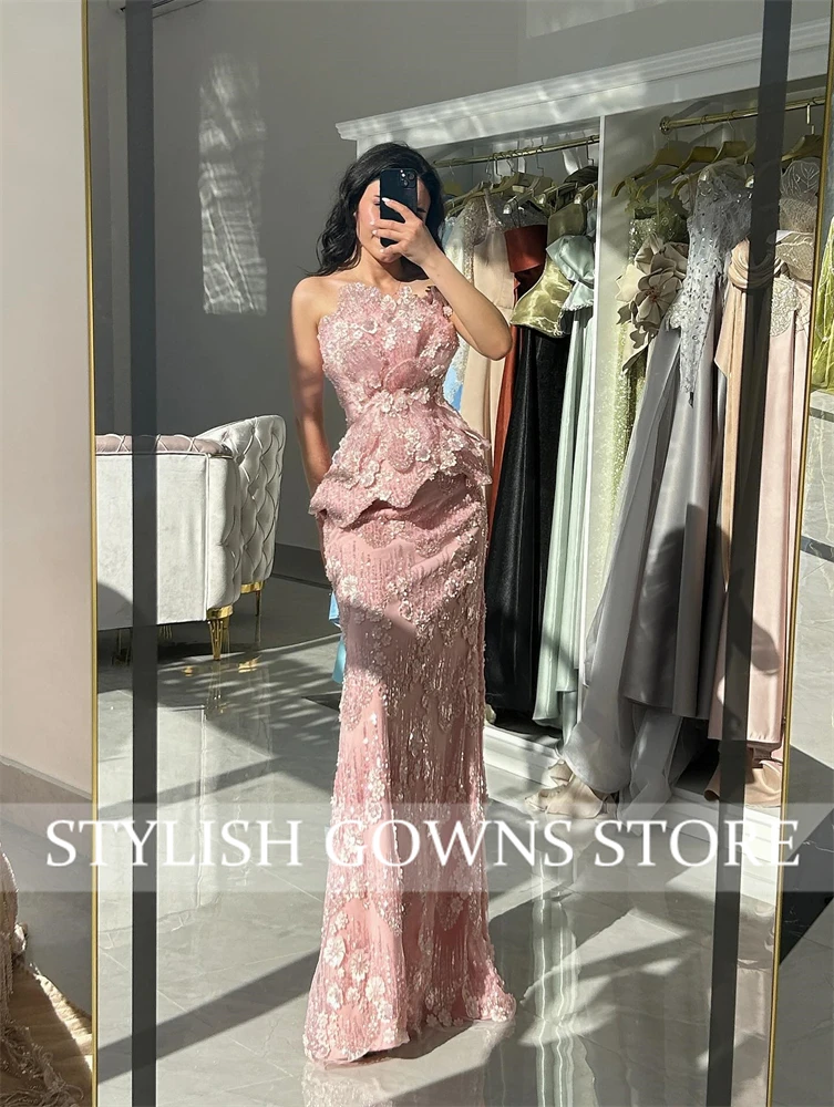 Robe De soirée avec des Appliques roses, élégante, droite, avec franges, Illusion, fête d'anniversaire, robes De mariée