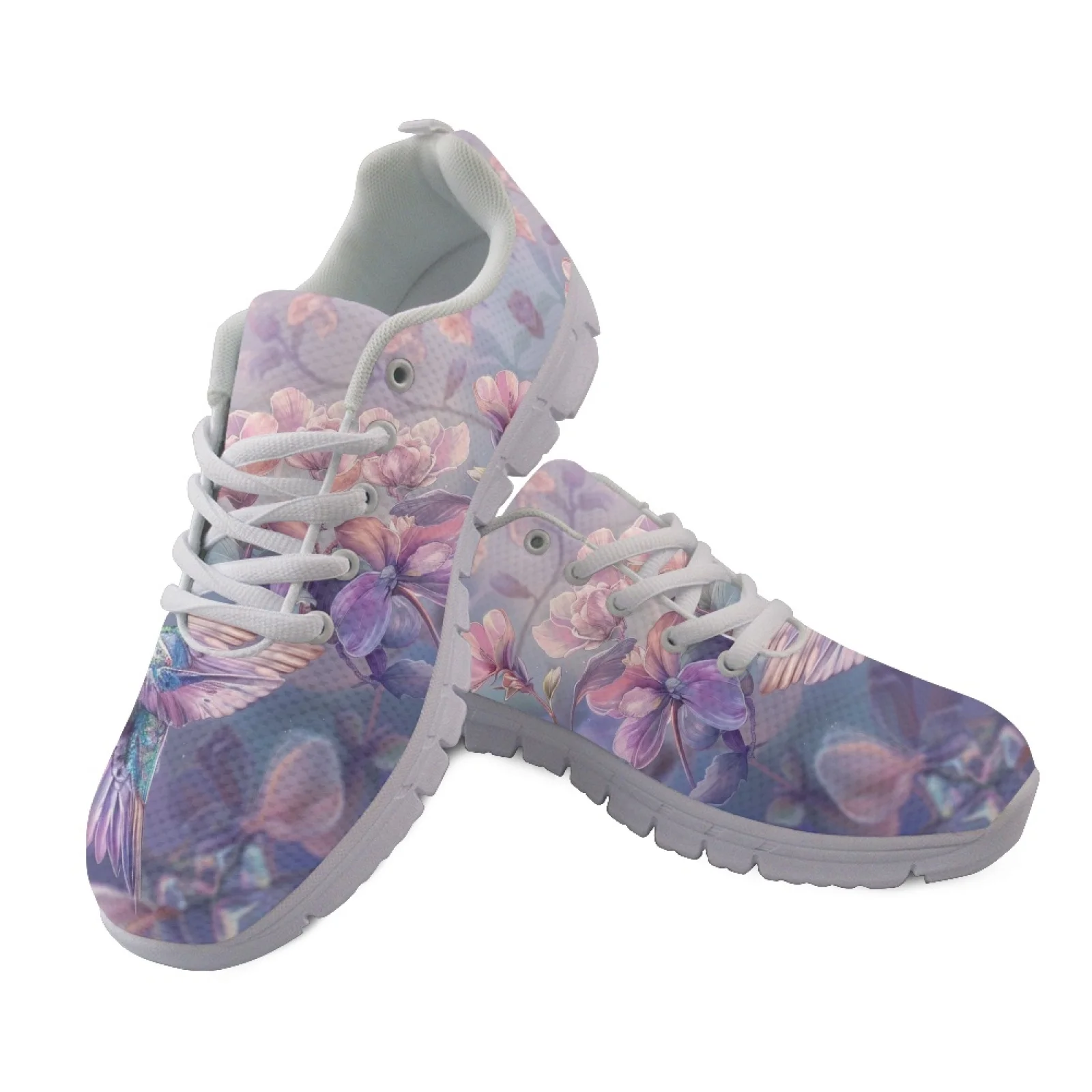 Coloranimal Hummingbird Floral Print Lightweight Athletic Training Shoes, Mesh EVA Sole Mens Trainers for Gym Outdoor Fitness
