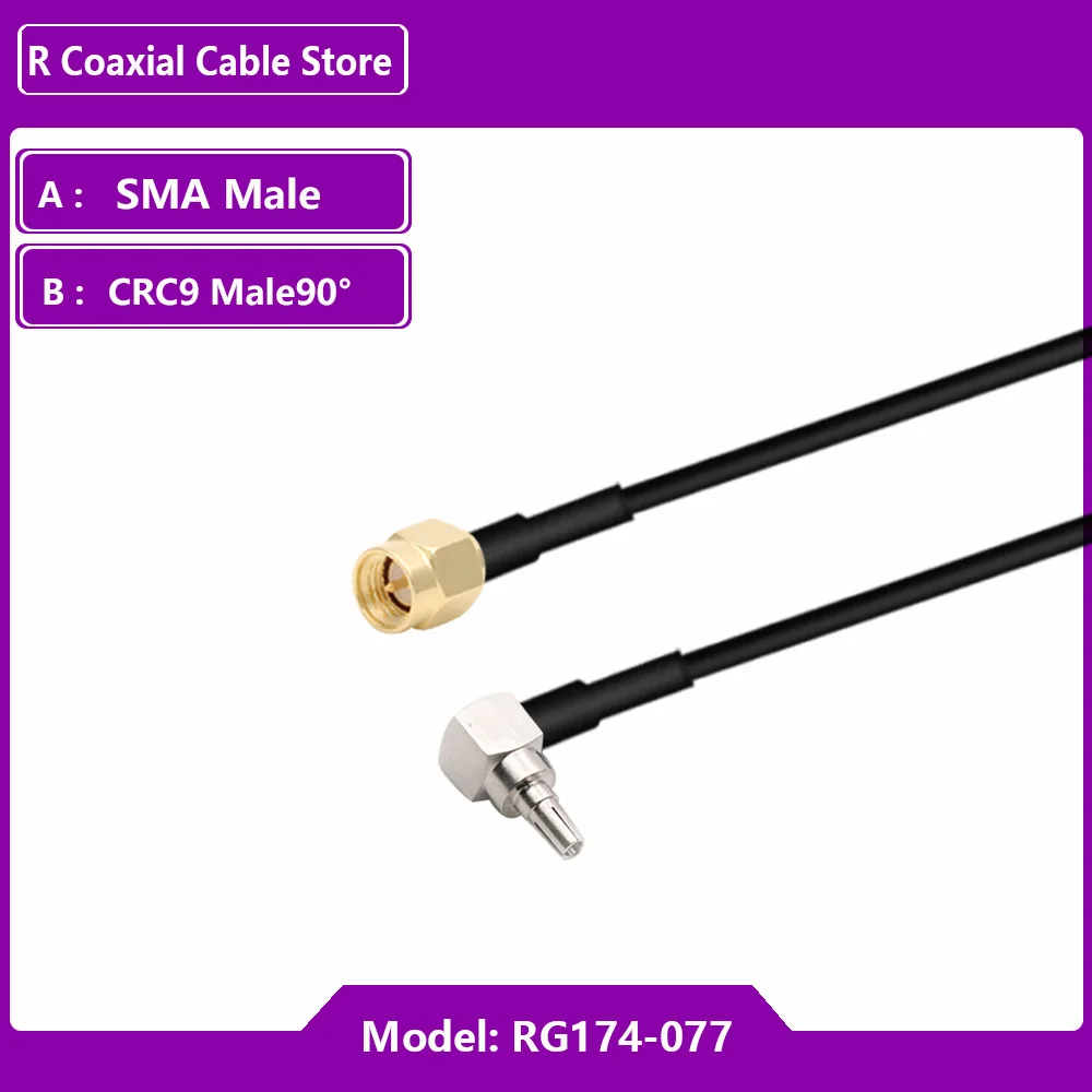 RF Coaxial RG174 Cable SMA Male to CRC9 TS9 Male90° Extension Pigtail Copper Feeder Wire for WiFi Network Card Router Antenna