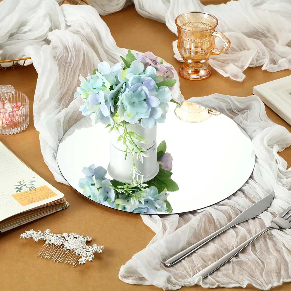 Round Acrylic Mirror Candle Plate Set, Round Mirror Base for Table Centerpieces,Round Mirror Wall Stickers Self Adhesive Mirrors