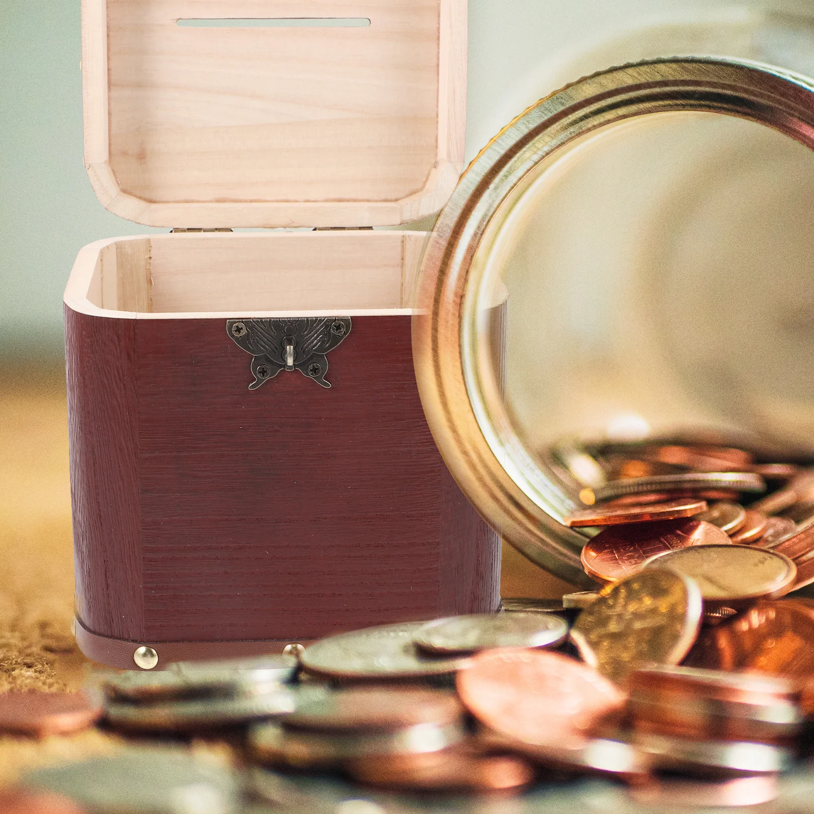 

Wooden Piggy Bank Money Box Vintage Retro Coin Saving Jar Lockable Treasure Chest Home Decor Gift Storage Box Piggy Bank Wooden