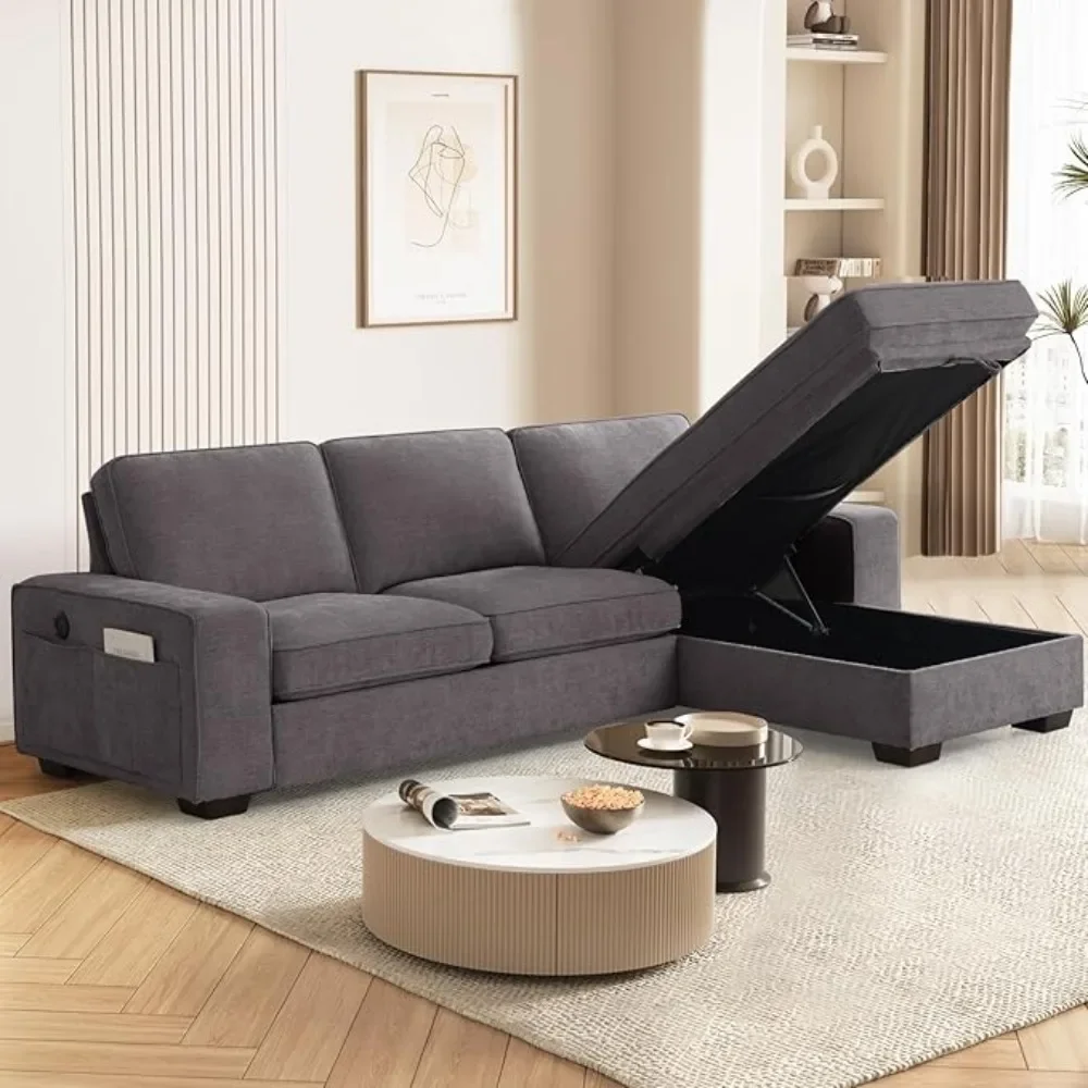 

99" Convertible Sectional Sofa Couches for Living Room,L Shaped Couch,Comfy Chenille Cloud Couch with Reversible Storage Chaise