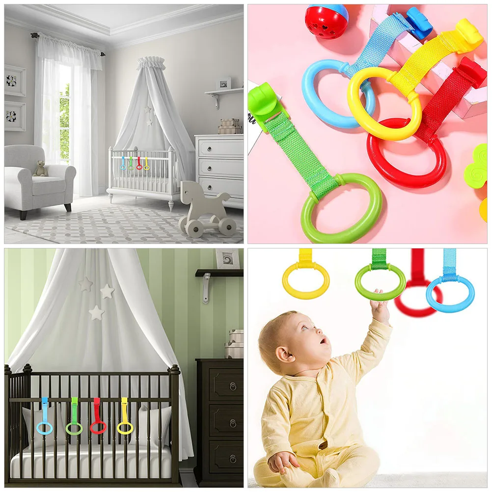 

6 Pcs Standing Pull Rings Crib Hand Nursery Accessory Infant Learning Toys Safe Material Colorful Baby Stand Up Assist Rings