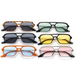 Retro Double Bridges Sunglasses Women Fashion Pink Gradient Eyewear Trending Hollow Leopard Blue Square Sun Glasses Men Shades