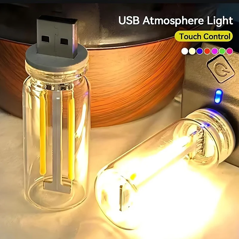LED Touch Control Night Light USB Atmosphere Light Bulb Incandescent Lamp LED Filament Light Bulb Car Camping Home Room Decor
