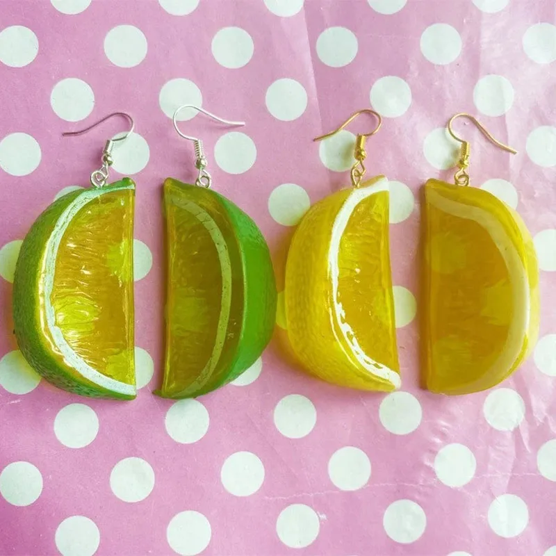 Giant lemon lime fruit slice dangle earrings gold silver women 2022 trending statement earrings fashion