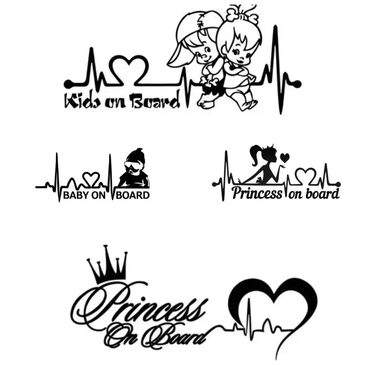 Принцесса для маленьких детей на борту, автомобильная наклейка Heart Beat, дизайн, виниловые наклейки, предупреждающий знак на окно кузова для детского стайлинга автомобилей
