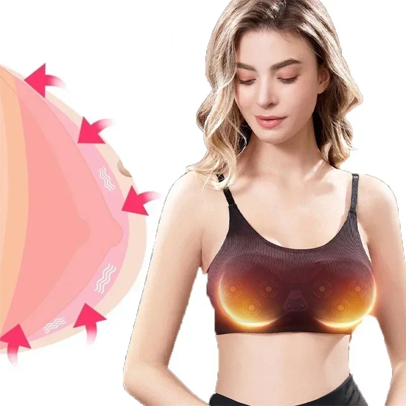 Electric Breast Massager Bra Heating Hot Compress Smart Vibration Stimulator Enhancer Chest Shaping Relaxing Breast Health Care