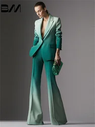 Charming Two-Piece Gradient Slim Fit Suit And Flared Trousers Suit Classic Business Woman Office Wedding Suit