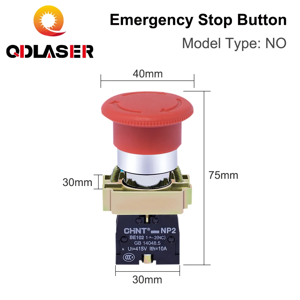 QDLASER Emergency stop switch button NC Momentary Latching BE102 for CO2 Laser Engraving Cutting Machine