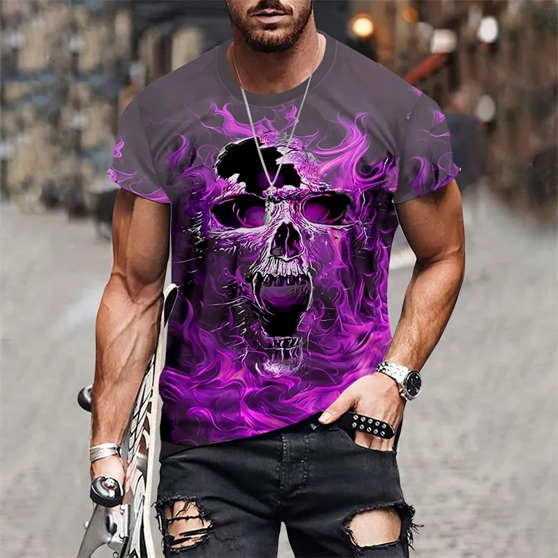 2024 Spring/Summer Men's T Shirt For Men 3d Print Skull T Shirt Oversized Short-sleeved Sportswear Men Clothing Top Street Tees