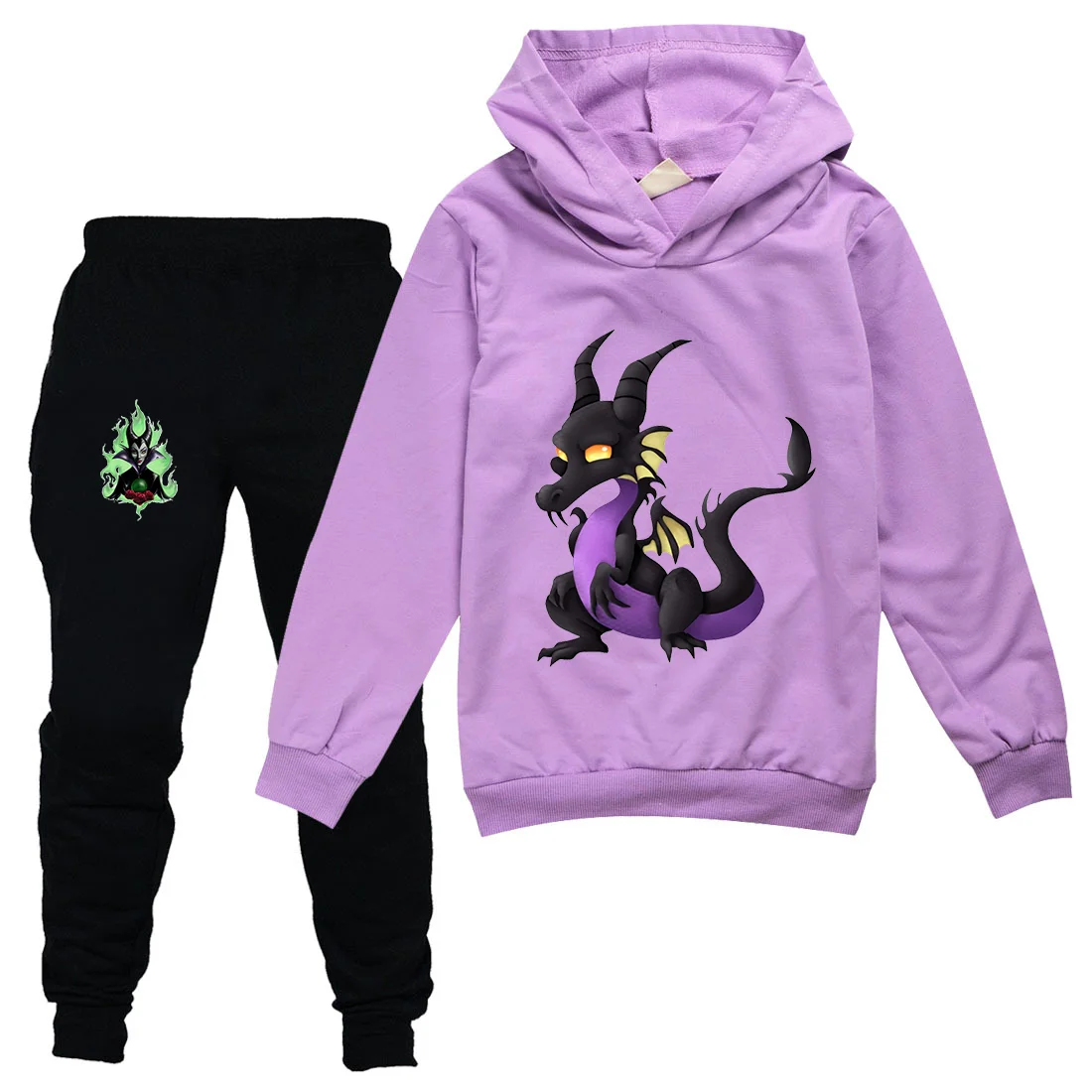 

Maleficent Kids Sportswear Suits Girls Boys Casual Thin Hoodie Black Pants Teen Chilren Outerwear Clothing Sets