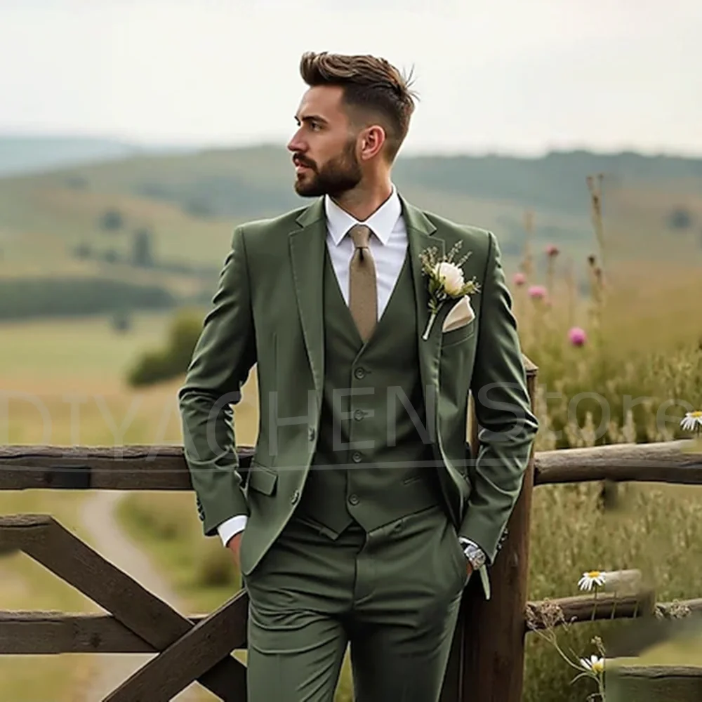 

Men Suit 3 Piece Set Single Breasted Slim Fit Outfit Formal Wedding Groom Blazer Pants Vest For Party Business Casual Tuxedo