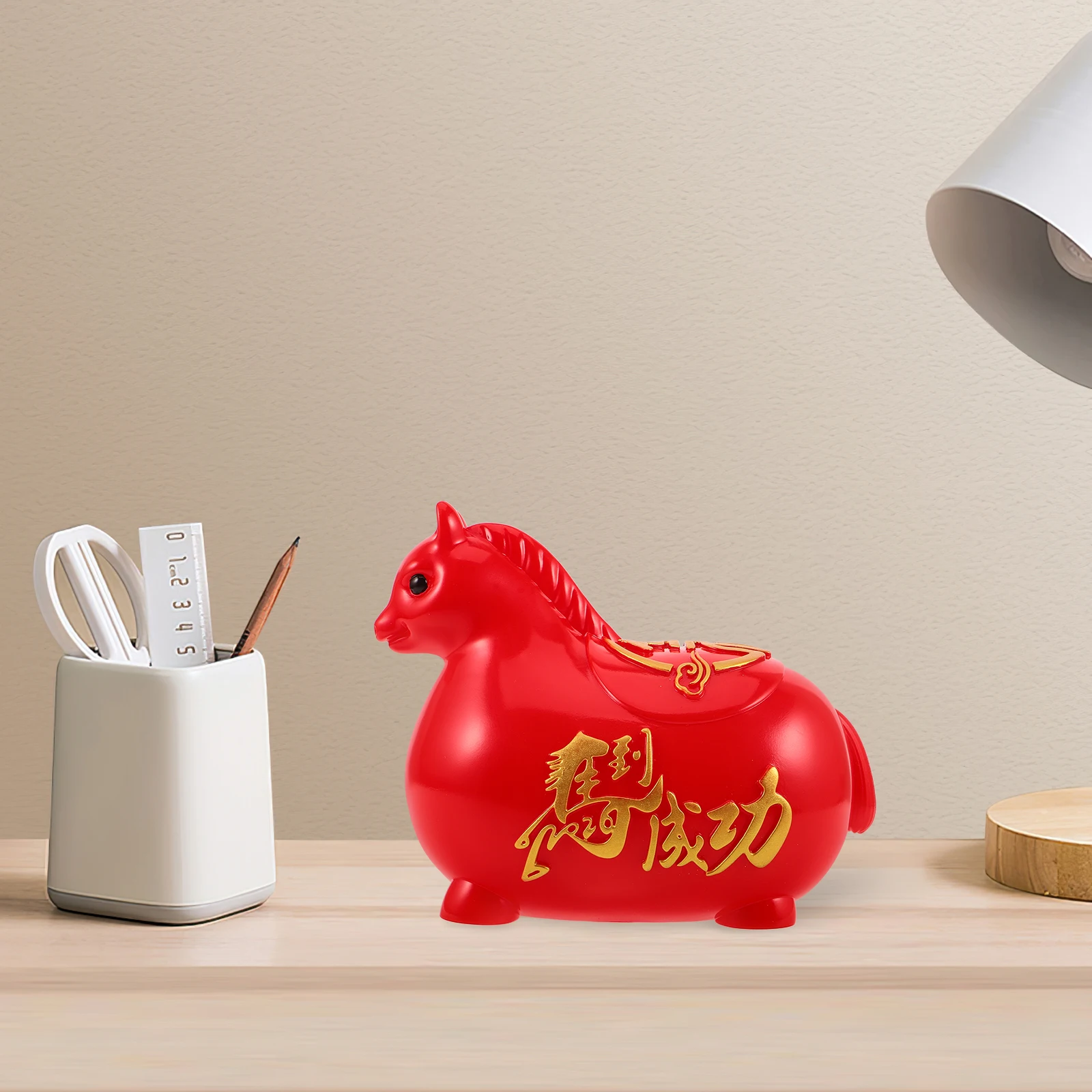 

1pcs Horse Year Savings Bank Red 2026 Chinese New Year Coin Box Feng Shui Wealth Luck Piggy Bank For Home Office Decor
