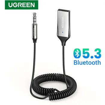 Ugreens อะแดปเตอร์บลูทูธรถยนต์, อะแดปเตอร์ USB ไร้สาย USB เป็นแจ็ค3.5มม. ไมโครโฟนแฮนด์ฟรี5.3บลูทูธสำหรับอุปกรณ์เสริมรถยนต์