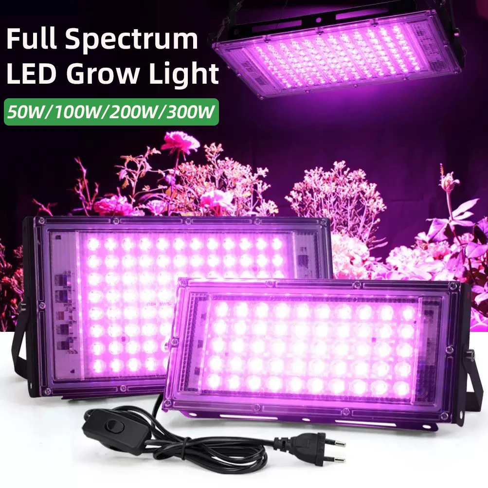 Full Spectrum LED Grow Light Phyto Lamp AC 220V 50W 100W 200W 300W With EU Plug For Greenhouse Hydroponic Plant Growth Lighting