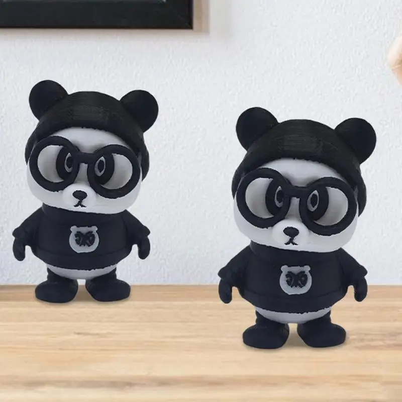 Escultura do panda com impressão dos desenhos animados 3D, estatueta do panda com óculos, estátua animal, Desktop Table Desk, 6cm