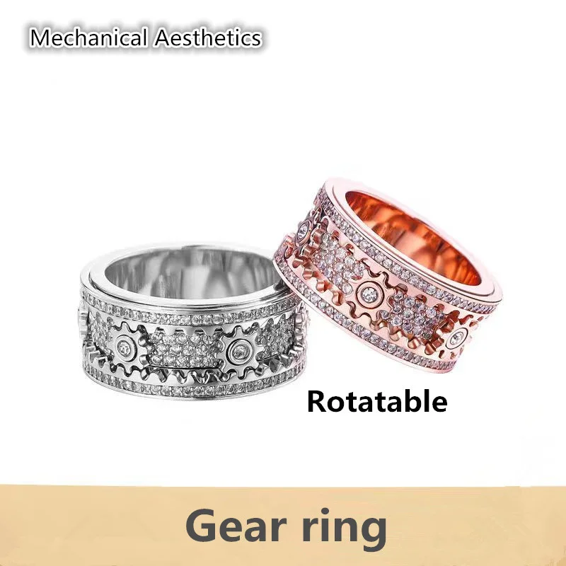 Full Rhinestone Gear Ring - Mechanical Rotating Design for Unique Style | Elegant Gear Ring Jewelry