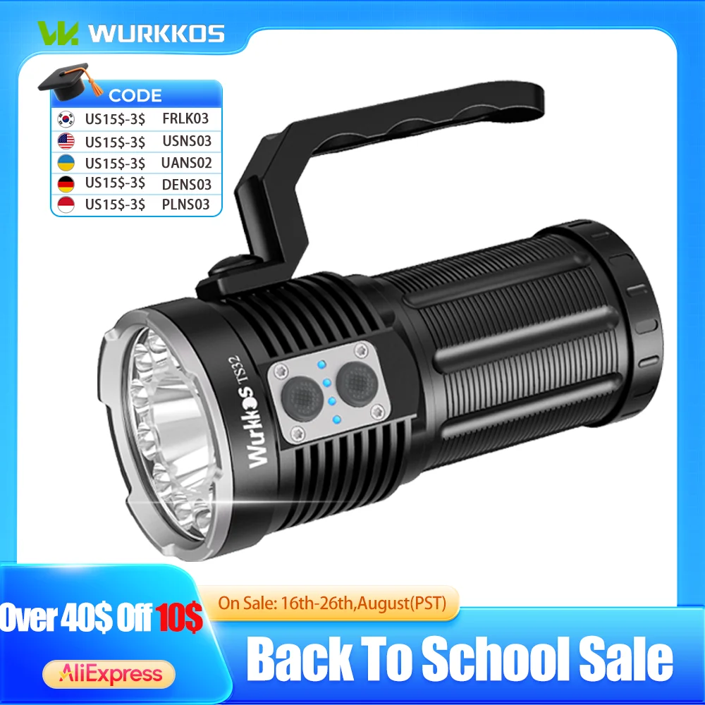 Wurkkos TS32 12000 lm leistungsstarke wiederaufladbare Taschenlampe 3 x 21700 Dual-Switch-Taschenlampen, maximale Überwurf 584 m, IP68 wasserdichte Powerbank