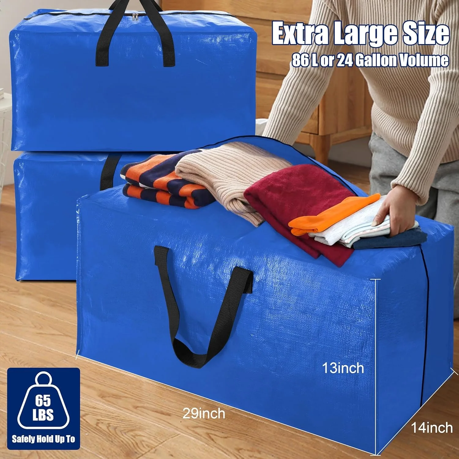 12 Pack Heavy Duty Moving Bags with Backpack Straps - Strong Handles & Zippers, Storage Totes (X-Large-Set of 12, Multicolored)