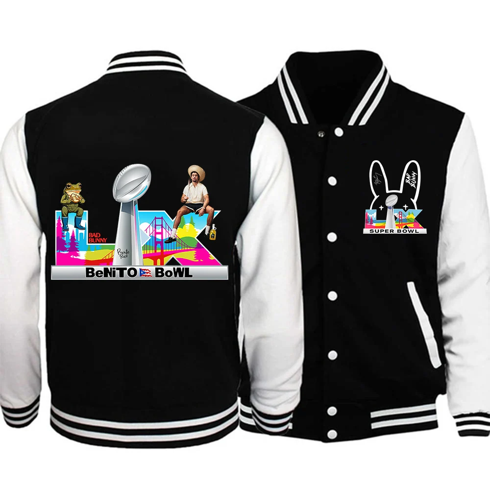 

2026 Bad Bunny Bowl X Halftime Show Baseball Uniform Hoodie Jacket Harajuku Long Sleeve Sweatshirt Fan Gift
