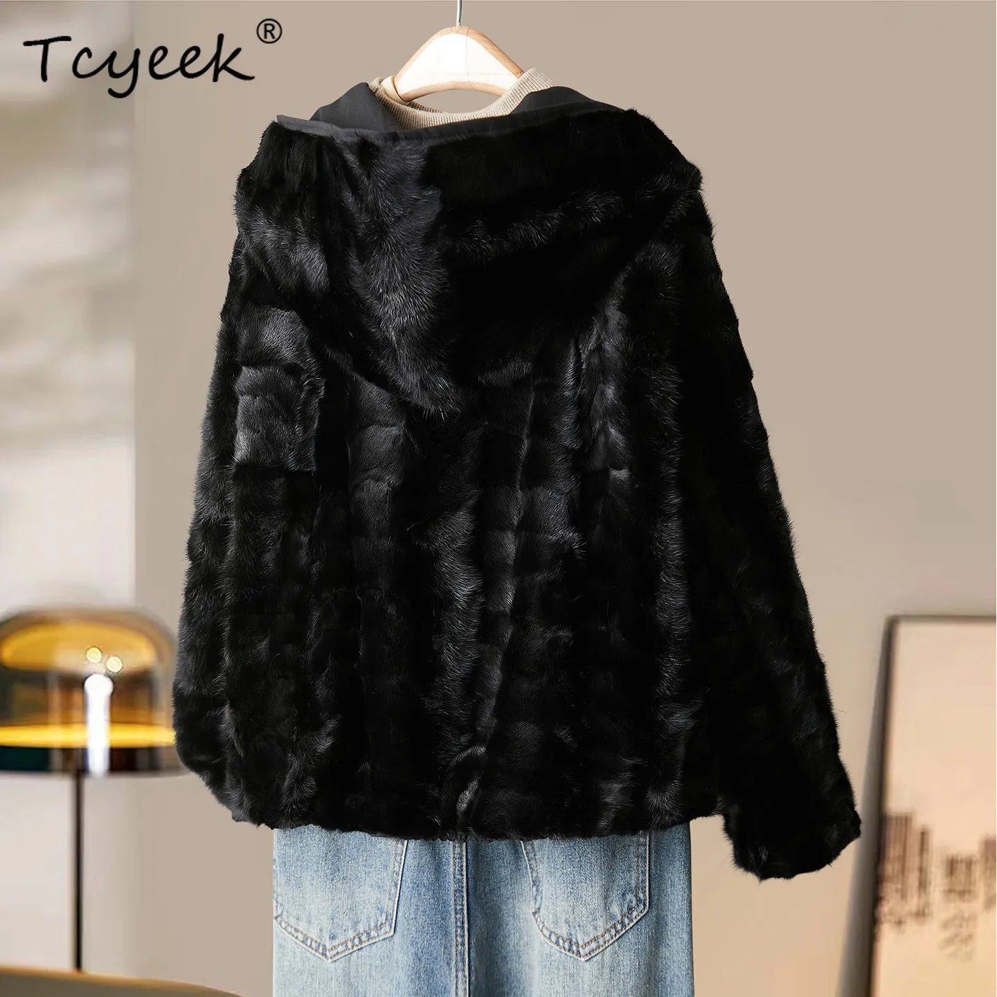 Tcyeek 럭셔리 밍크 퍼 코트 여성 겨울 의류 리얼 퍼 재킷 따뜻한 여성 코트 신상 아우터웨어 여성 밍크 퍼 코트