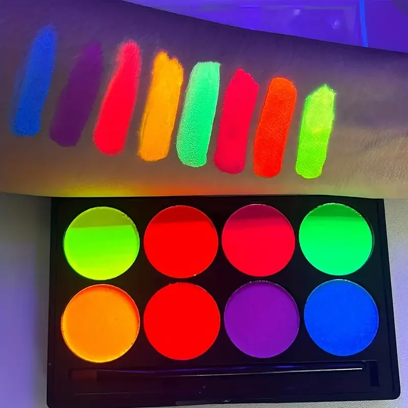 8 Color Water Face Paint Kit Fluorescent Neon Body Paint Glow dark Fast Dry Body Skin Cosplay Makeup With Stencil And Brush