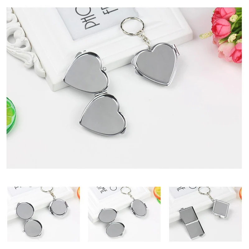 Portable And Cute Metal Beauty Double-sided Mirror Keychain For Women Student Circle Square Ellipse Heart-shaped Folding Mirror