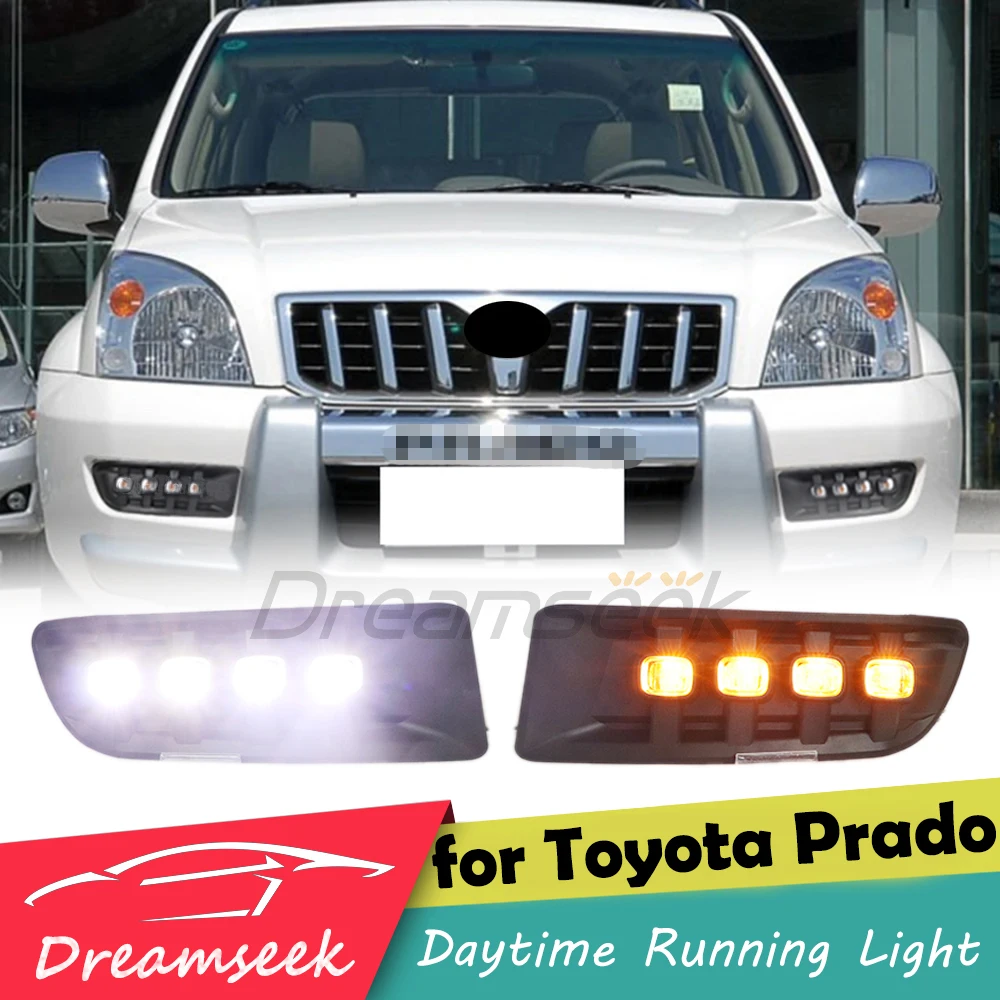 

LED DRL Daytime Running Light For Toyota Land Cruiser Prado J120 2003-2009 Driving Fog Lamp With Dynamic Turn Signal Front Side