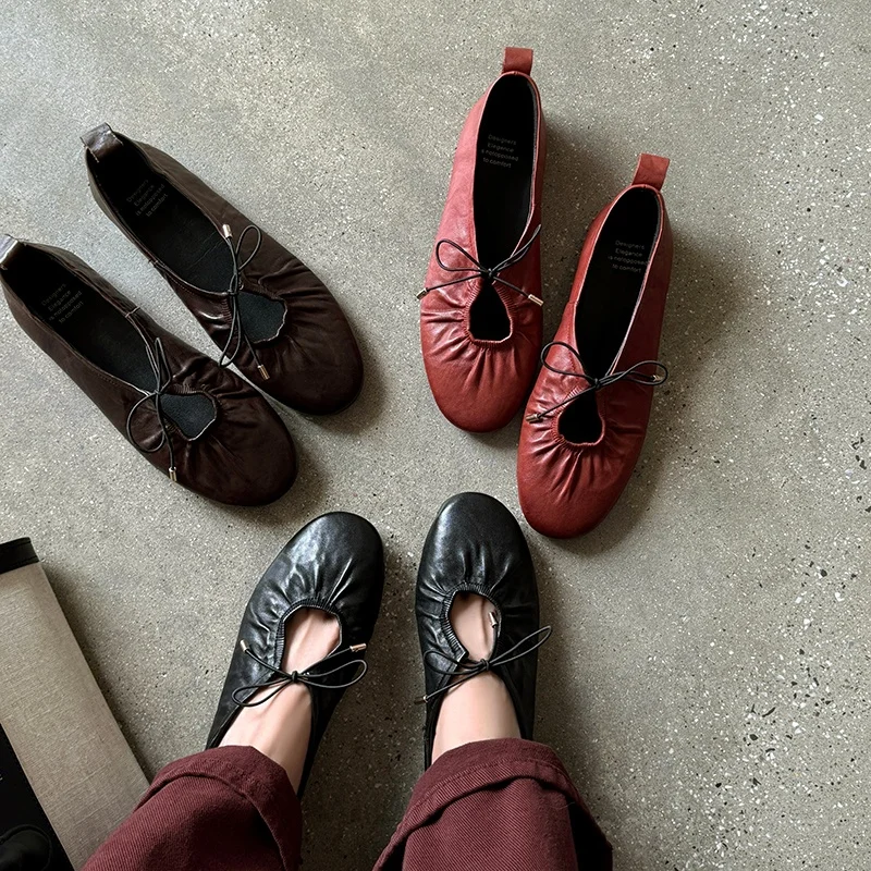 2026 new spring autumn women pumps natural leather 22-25cm cowhide+sheepskin+pigskin round toe lace-up mary janes women shoes