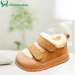 Claladoudou Brand Snow Shoes For Kids Boys,Camel Suede Leather Winter Warm Shoes For Children Girls,Toddler Baby Infant Walkers