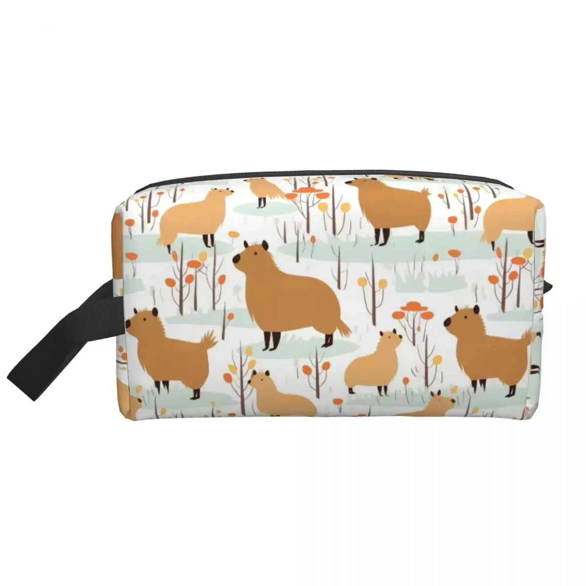 Custom Travel Flat Of Capybaras And Trees Pattern Toiletry Bag Makeup Cosmetic Organizer Women Beauty Storage Dopp Kit Case