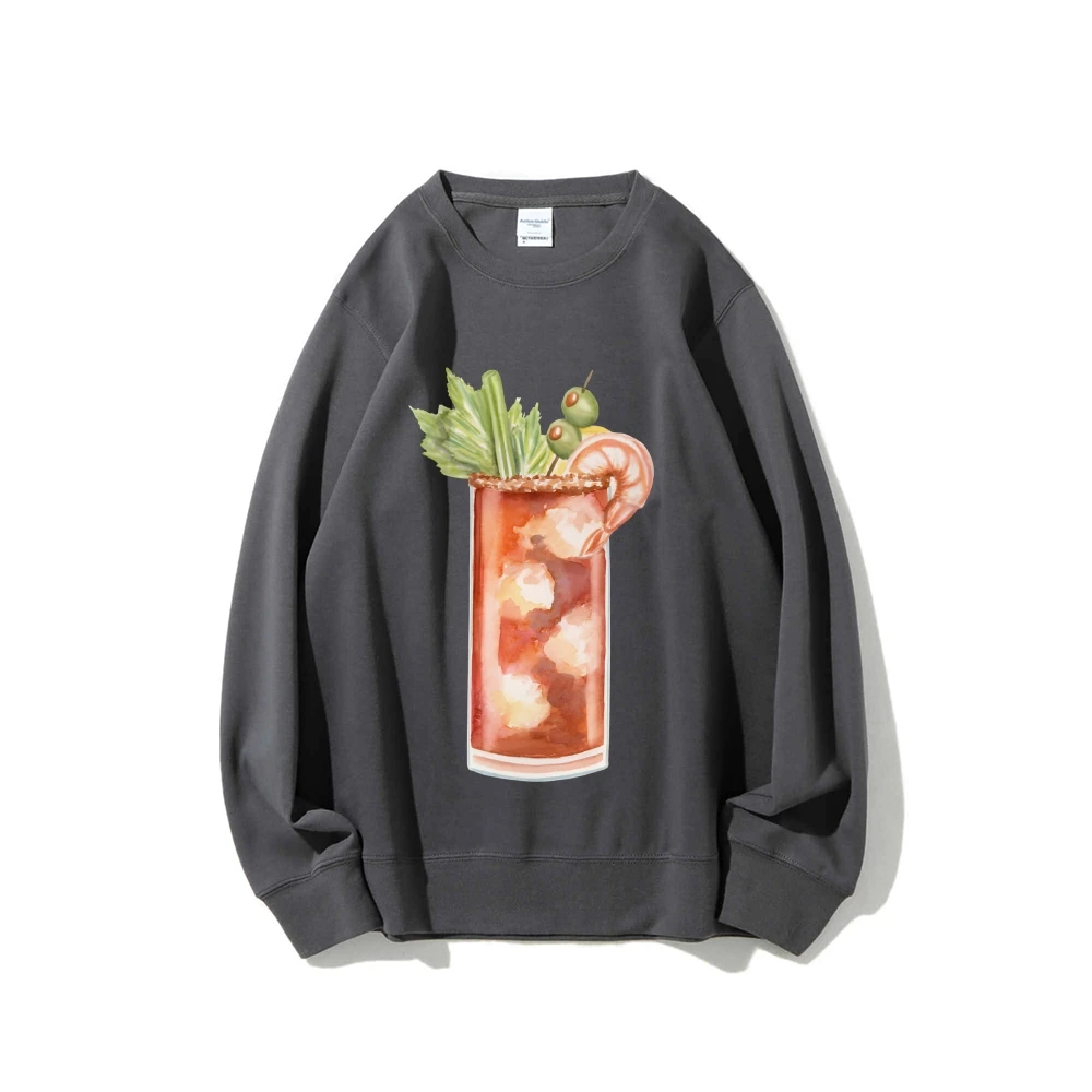 Graphic Sweatshirt Cocktail with Garnish Y2k Print Refreshing Gourmet Social Sweatshirt Soft Fabric Party-Themed Casual Looks