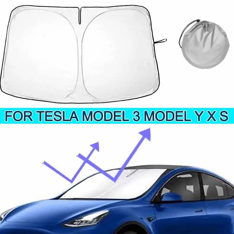 Car Windshield Sunshade Folding Front Window Sun Shade Cover Heat Protection Visor Car Accessories for Tesla Model 3 Model Y X S