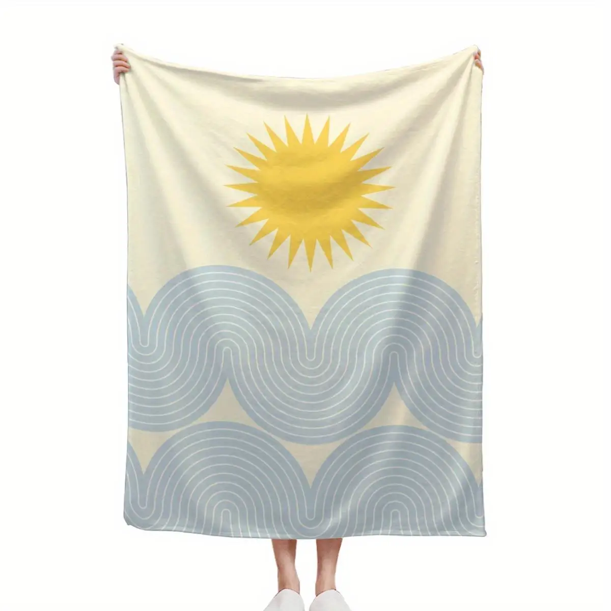 Mid-Century Modern Geometric Flannel Throw Blanket - Soft Warm All-Season Abstract Sun Rainbow Design in Pastel