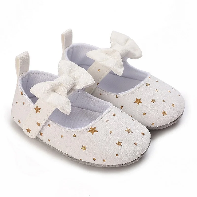 0-18M Baby Girl Cute Moccasinss Shoes Soft Sole Bow Decor Little Star Flats Shoes First Walkers Non-Slip Summer Princess Shoes