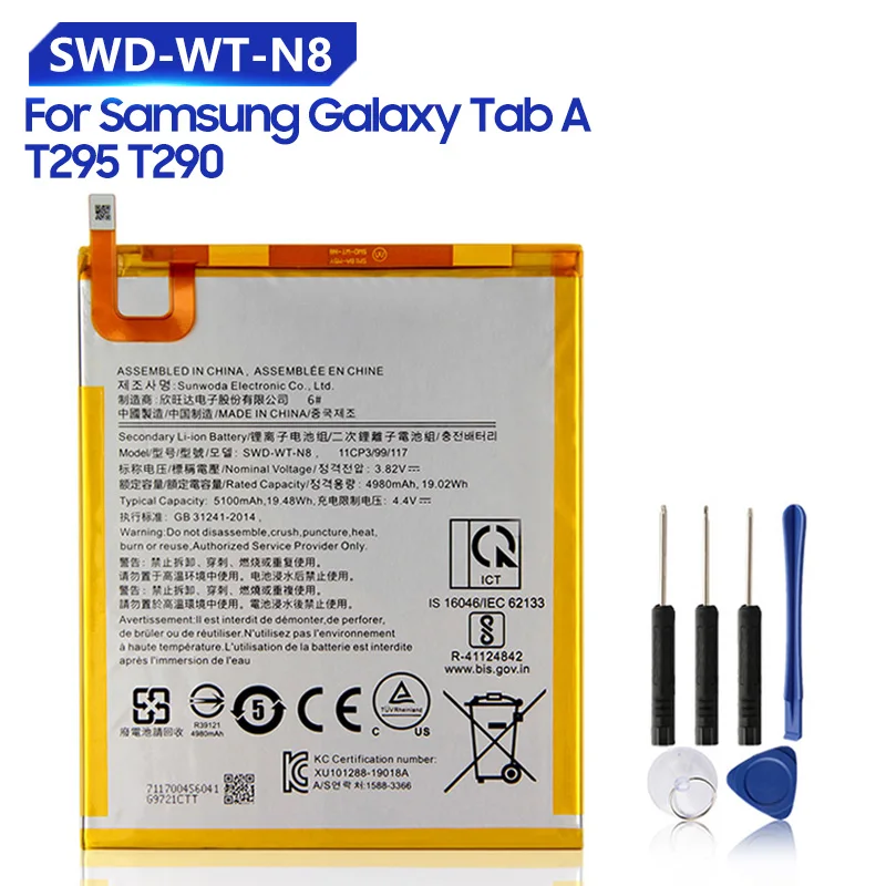 

Сменный аккумулятор SWD-WT-N8 для Samsung Galaxy Tab A T295 T290, перезаряжаемый аккумулятор для планшета 5100 мАч