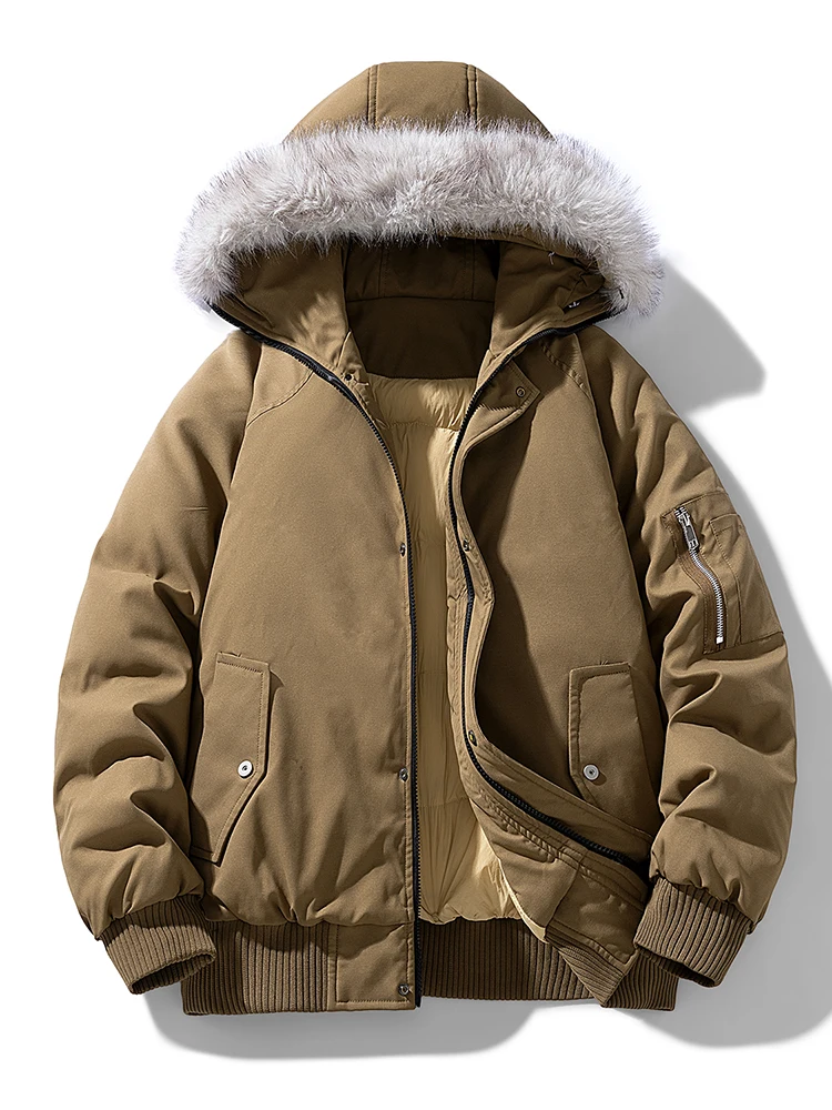 سترات عصرية كلاسيكية قابلة للفصل بياقة من الفرو الصناعي للرجال لخريف وشتاء 2025 معاطف أنيقة فضفاضة ومريحة بلون واحد سترات #2