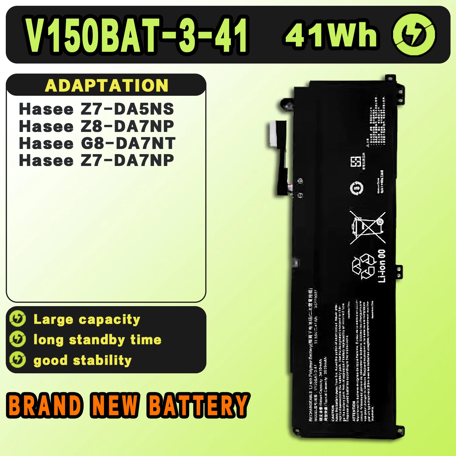 SAT V150BAT-3-41 Laptop Battery 11.55V 41Wh 3510mAh Replacement for CLEVO Z7-DA5NS Z8-DA7NP G8-DA7NT Hasee Z7-DA7NP Z8-DA7NP