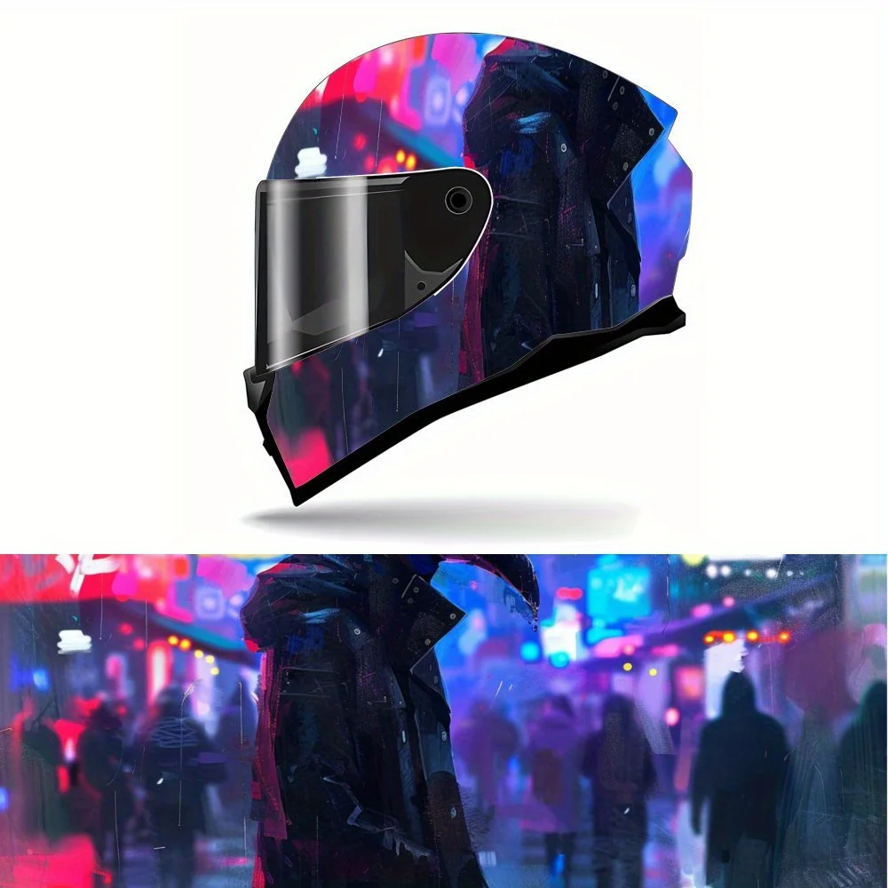 

Full Face Neon Cityscape pattern Helmet Decals - Durable and Waterproof PVC, self-adhesive Motorcycle Racing Helmet Aesthetic St