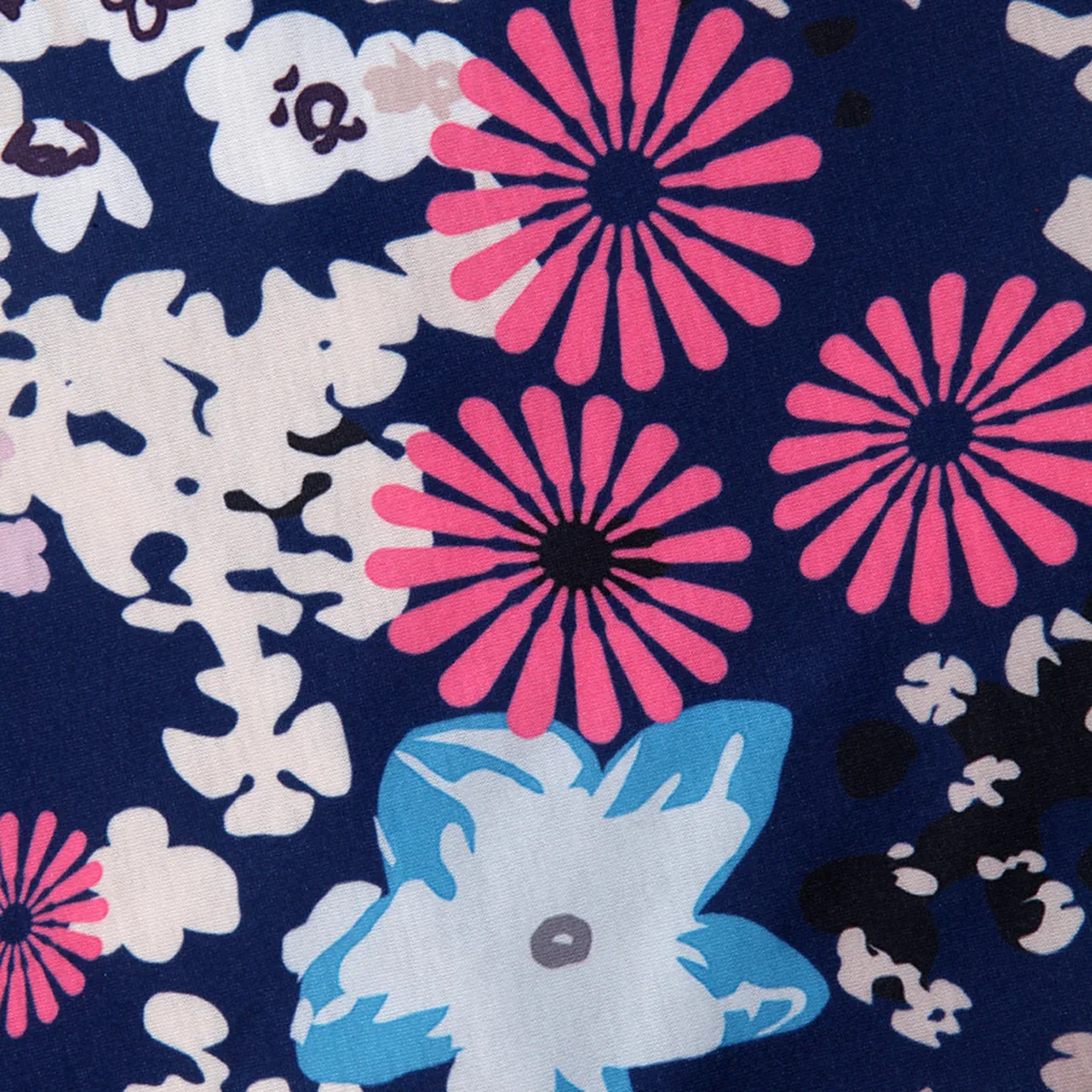 Femmes fille col rond épissage Foral rayure Mini robe poche latérale robe à manches longues