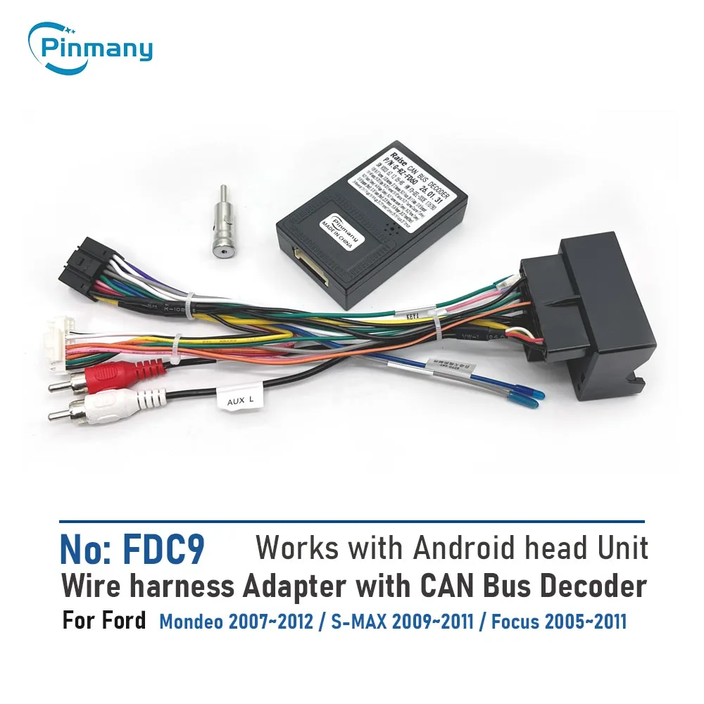 FDC9 Car Radio Wiring Harness Adapter with CAN Bus Decoder For Ford Mondeo S-MAX Focus Aftermarket Android Head Unit